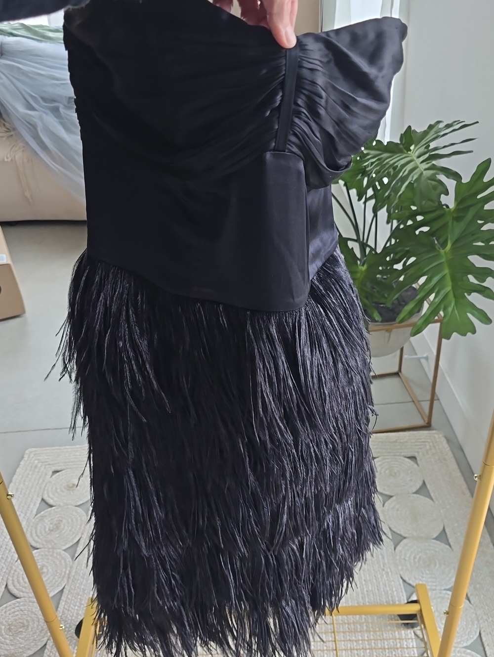 Black Feather-Trim Strapless Dress Express